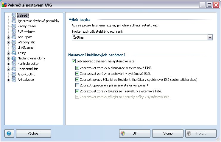 10. Pokročilé nastavení AVG Dialog pro pokročilou editaci nastaveni programu AVG 8.5 Anti-Virus se otevírá v novém okně Pokročilé nastavení AVG.