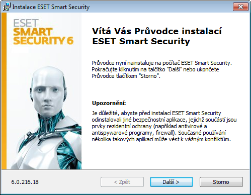 Instalace ESET Smart Security obsahuje komponenty, které nemusí být kompatibilní s ostatními antivirovými produkty nainstalovanými na počítači.