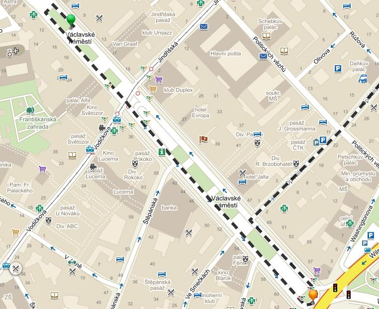 1. Start - Václavské náměstí Na start doveze cyklisty, kteří pojedou na prvním úseku, auto a opustí místo startu.