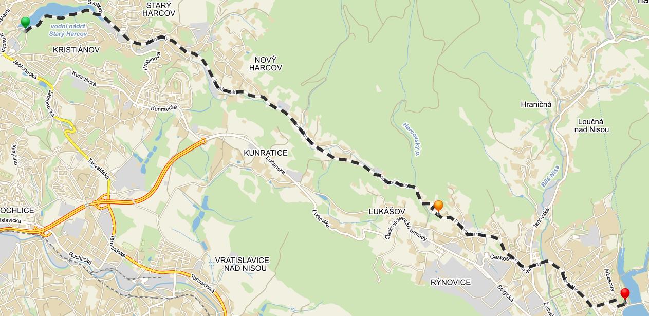 Časovka jednotlivců Liberec - Jablonec START Zvolenská, Liberec Jablonec nad Nisou, Josefa Hory 4255 N 50 46.