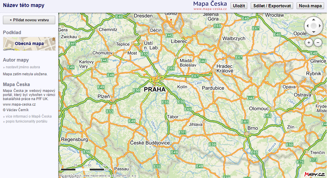 Mapa Česka: www.mapa-ceska.cz Mapový portál Mapa Česka, který je dostupný na internetové adrese www.mapa-ceska.cz, byl vytvořen v roce 2014 v rámci bakalářské práce na Přírodovědecké fakultě Univerzity Karlovy v Praze.