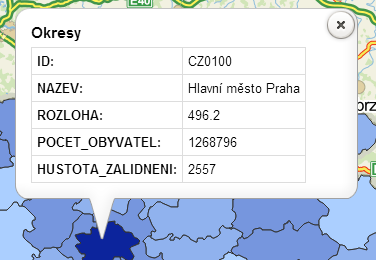 Informace o konkrétním objektu na mapě Po kliknutí na libovolný objekt na mapě (polygon, bod, nebo linii) se zobrazí okno s podrobnými informacemi o daném objektu (obr.