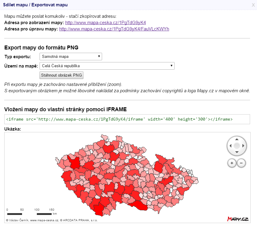 Obr. 7: Okno pro sdílení mapy pomocí internetové adresy Návrh možností využití portálu ve výuce geografie Portál Mapa Česka byl vytvořen primárně jako pomůcka pro výuku geografie na českých středních