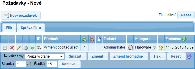 10 HelpDesk 2014 4. Požadavky Požadavky jsou základní funkcí aplikace. Slouží ke komplexní evidenci problémů, námětů a požadavků v podniku.