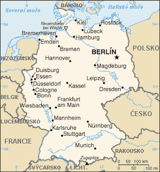 4) Německo opakování 5.r. Vybarvi modře to, co patří k Německu: EURO Vídeň Drážďany 357 000 km 2 12 mil. ob.