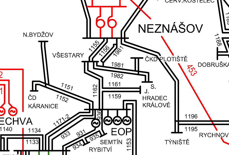 Schéma distribučních a přenosových sítí ČR 110-400kV - výřez 31 Zdroj: ČEPS, a.s, dostupný z http://www.ceps.cz/doc/soubory/internet_16_10_2008/schema_siti_1_1_2009.pdf.