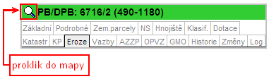 1.3 VYHLEDÁVÁNÍ PB/DPB S EROZNĚ OHROŽENÝMI PLOCHAMI NA INFOPANELU A V MAPĚ Na úrovni PB/DPB je klíčová záložka EROZE, která zobrazuje opatření z hlediska stanovené eroze, jednotlivé dílčí pozemky a