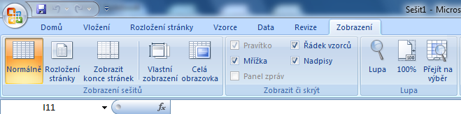 SKRYTÍ A ZOBRAZENÍ PRAVÍTEK 1.Na kartě Zobrazení ve skupině Zobrazení sešitů klepněte na tlačítko Zobrazení rozložení stránky 2.