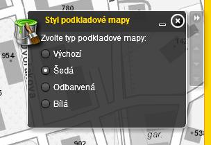 Styl podkladové mapy Widget je aktivován kliknutím na ikonu v nabídce nástrojů