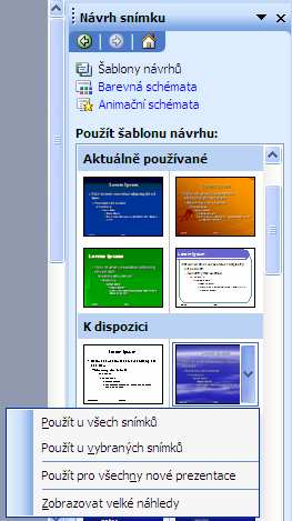 v podokně Snímky/Osnova klepneme postupně na další snímky, které chceme označit (vybrané snímky se ohraničí modrým orámováním jsou označeny) Zrušení označení (výběru) více snímků v podokně