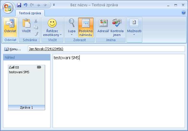 Odesílání zpráv Nová SMS Nová SMS je vytvářena pomocí dialogu (viz obr.