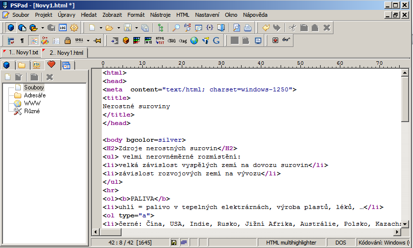 Textové editory další příklady PSPad freeware, ke stažení např. z http://www.slunecnice.