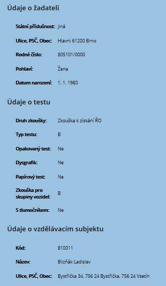 Obrázek 59: Podrobnosti výsledku testu část I.