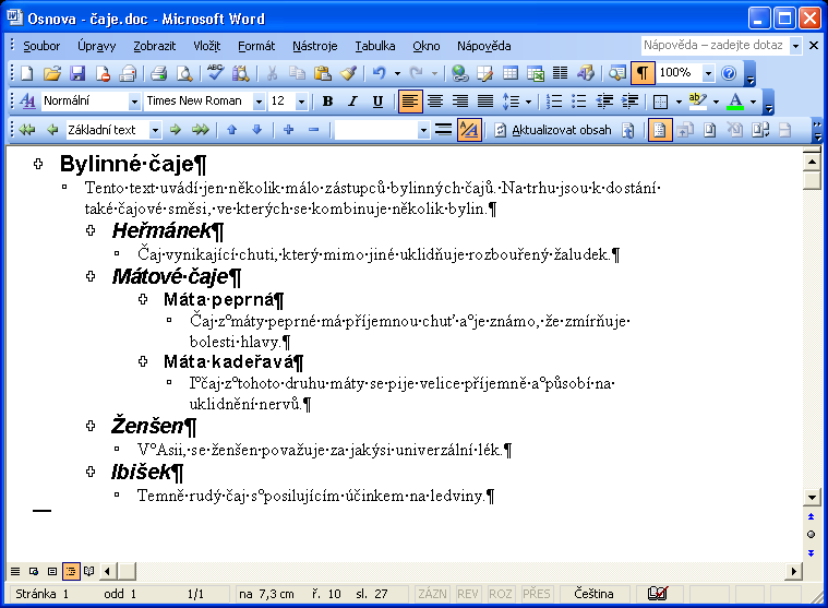 138 Microsoft Office Word 2003 POZNÁMKA Tato kapitola hovoří o celkovém uspořádání dokumentů Word 2003 a o jejich doplnění o poznámky pod čarou, rejstříky a obsahy.