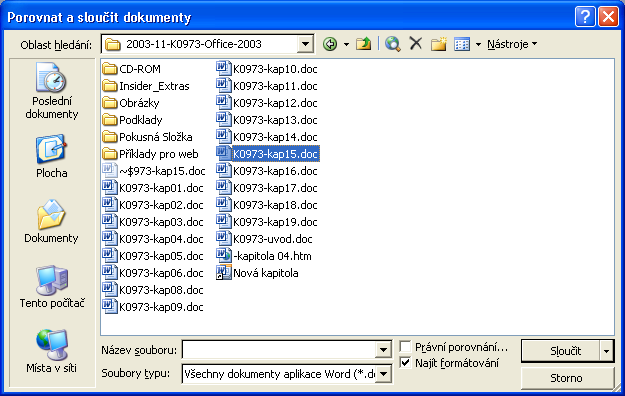168 Microsoft Office Word 2003 POZNÁMKA Příkazy Přijmout všechny zobrazené změny a Odmítnout všechny zobrazené změny jsou dostupné jen tehdy, pokud je v rozevírací nabídce Zobrazit na panelu nástrojů