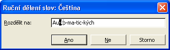 Kapitola 8 Jazyková kontrola dokumentů word 203 ze s výjimkou zaškrtávacího políčka Automatické dělení slov, které musí zůstat prázdné. 3. Nyní klepneme na tlačítko Ručně.