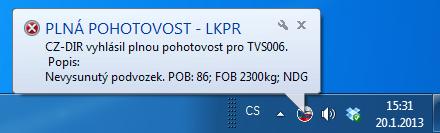 Zapnout notifikace Zaškrtnutím políčka Zapnout notifikace v konfiguračním panelu aktivujeme detekci vybraného stavu, v tomto případě plné pohotovosti resp. letecké nehody.