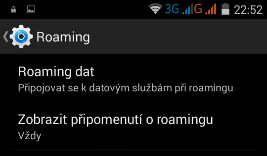 V části Obecná nastavení Roaming lze nastavit připojení k datovým službám pomocí roamingu v zahraničí a upozornění na možnost roamingu v zahraničí. 6.