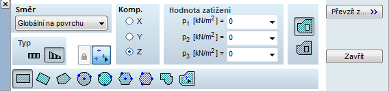 200 přístupná pouze v rovinách X-Y, Y-Z a X-Z) Kosodélníkové zatížení 1. Zadejte složky zatížení (p x, p y, p z ) 2. Zadejte tři strany obdélníku kliknutím nebo pomocí souřadnic.