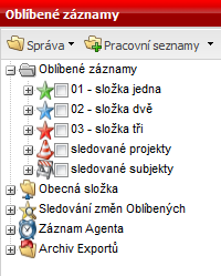 Sledování změn oblíbených U sledování oblíbených záznamů je třeba: -aktivovat sledování - nastavit interval -nastavit při které změně chcete být informování -nastavit kterou složku chcete sledovat a