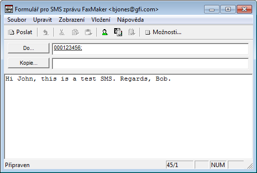 3 Jak odesílat zprávy SMS Zprávy SMS lze odeslat dvěma způsoby: Formulář zprávy SMS klienta GFI FaxMaker Odesílání zpráv SMS pomocí poštovního klienta 3.