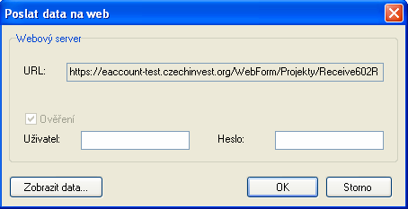 Vyplňte uživatelské jméno a heslo, které používáte pro přihlašování do aplikace eaccount. Po přihlášení se formulář RŽ odešle do aplikace eaccount. Při odesílání musíte být opět připojeni k Internetu!