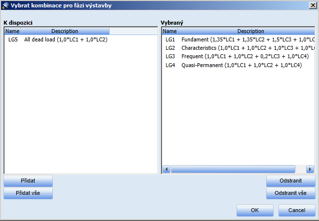 Uživatelská příručka IDEA Tendon 39 Přiřazení kombinací zatěžovacím stavům se provádí v dialogu Vybrat kombinace pro fázi výstavby.