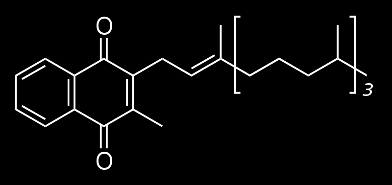 Vitamin K (fylochinon) struktura odvozena od naftochinonu