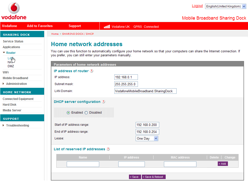 2.4 Router Z nabídky na liště vlevo zvolte Router. Najdete zde tři podnabídky: konfigurace LAN, správa NAT/PAT a nastavení DMZ. 2.4.1 Nastavení pro LAN Z nabídky na liště vlevo zvolte Router > LAN.