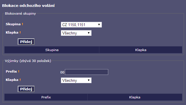 9 Návod ha-loo Centrála 4.3. Odchozí volání Zde naleznete formulář pro možnost blokovat odchozí volání. Toto odchozí volání můžete nechat blokovat pro jednotlivé klapky nebo pro celou ha-loo Centrálu.