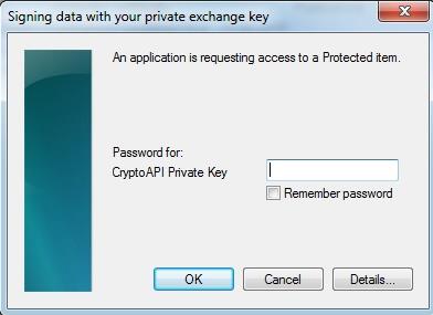 Jestliže jsou v uložišti certifikátů uživatele certifikáty, které mají privátní klíč na čipové kartě nebo USB tokenu, bude uživatel vyzván k vložení karty (tokenu) viz. obrázek níže.