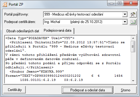 Oprava dávek a elektronické odeslání na portály pojišťoven Doplňte povinné údaje (žlutě podbarveny) a pokračujte tlačítkem [OK]. Tím se okno faktury zavře. Pokračujte tlačítkem.