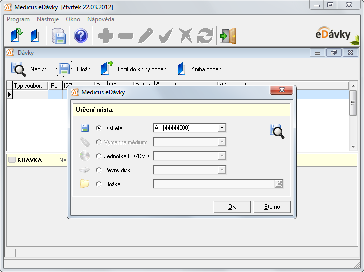 Oprava dávek na disketách Ihned po jeho otevření budete vyzváni k určení místa,