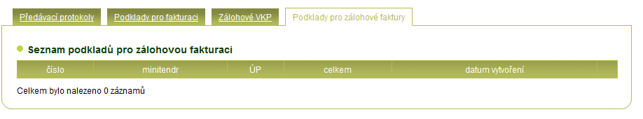 6.4 Podklady pro zálohové faktury Vytvořené zálohové fakturační podklady včetně zobrazení informace, zda bylo