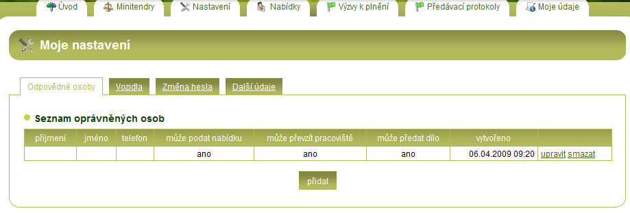 1.1 Odpovědné osoby Doplnění všech osob včetně telefonického kontaktu, které jsou oprávněni: Podat nabídku