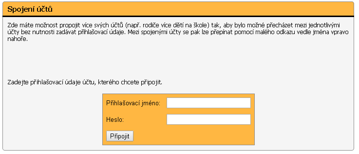 3.9.3. Spojení účtů Karta Spojení účtů umožňuje mezi sebou propojit více uživatelských účtů (na škole mám dva a více dětí) a snadné