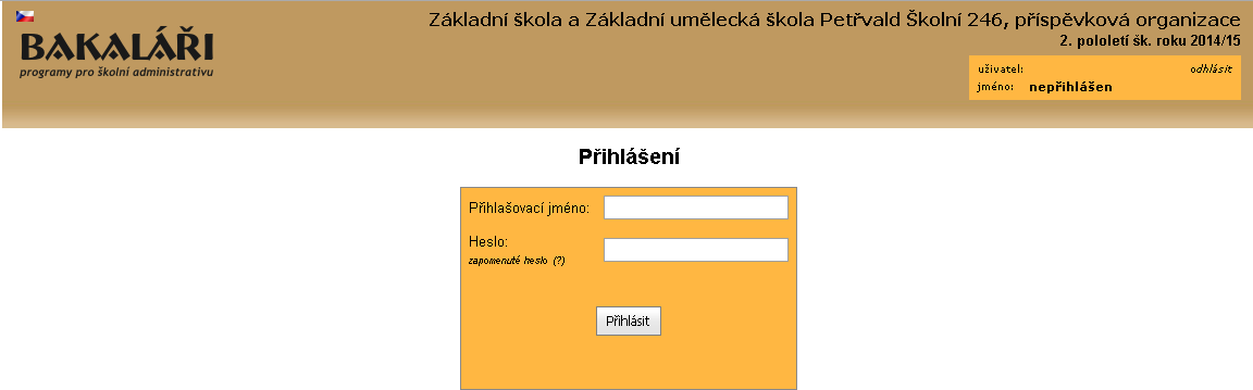 1. Přihlášení se do webové aplikace BAKALÁŘI na webových stránkách školy