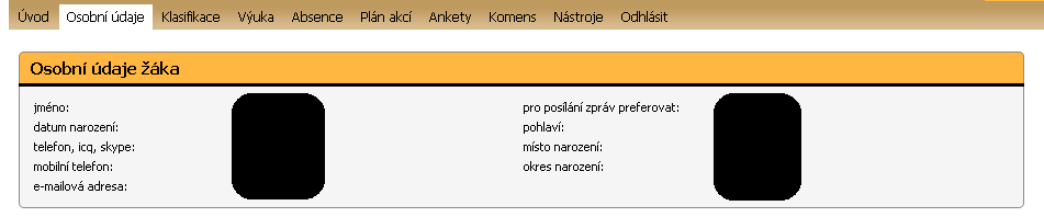 3. Hlavní panel s kartami nabídek 3.1 3.2 3.3 3.4 3.5 3.6 3.7 3.8 3.9 3.10 3.1. Karta Úvod Karta Úvod slouží k návratu na hlavní stránku profilu 3.2. Karta Osobní údaje Kliknutím na kartu osobní údaje si můžete zkontrolovat, zda údaje souhlasí.