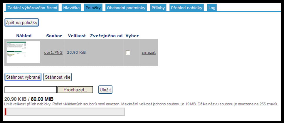 Obrázek 15 - Nabídka - Upřesnění položky V zobrazeném upřesnění položky (Obrázek 15) můžete uvést podrobný popis položky. Každá položka umožňuje připojení vlastní přílohy.