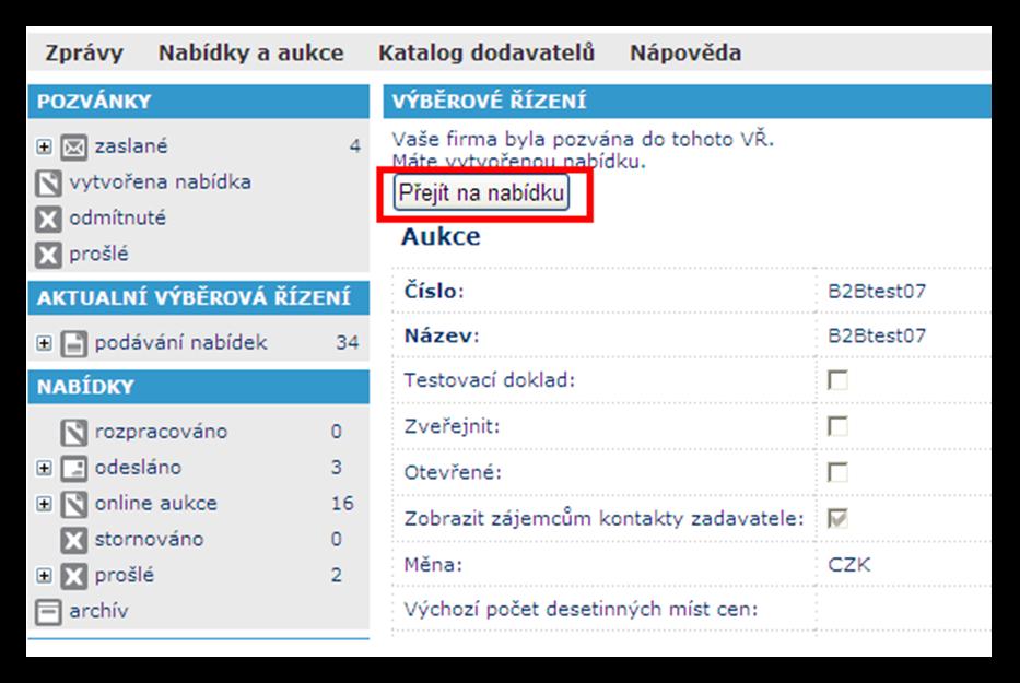 nabídek. Zde opět kliknete na odkaz vyber, na konci řádku a na tlačítko Vstoupit do aukce (Obrázek 27).