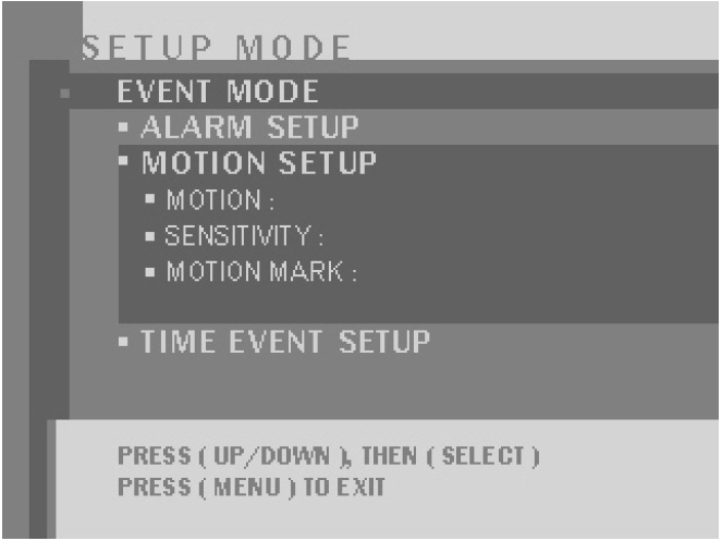 MOTION SETUP NASTAVENÍ DETEKCE POHYBU Motion Povolení detekce pohybu. Sensitivity Nastavení citlivosti detekce pohybu.