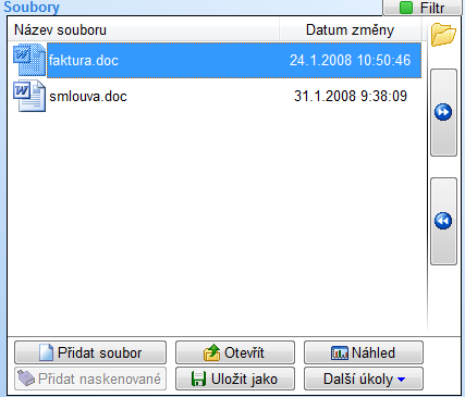 videoukázka 2.8. Otevření souboru Vyhledejte požadovaný záznam a označte jej myší. Přejděte do panelu seznamu souborů, kde označte myší požadovaný soubor.