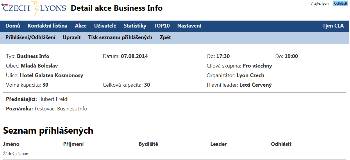 Akce Business Info - Detail