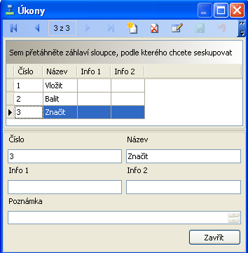 6.1.3 Ikona Úkony Slouží k definování jednotlivých úkonů /nebo požadavků/ probíhajících během operace.