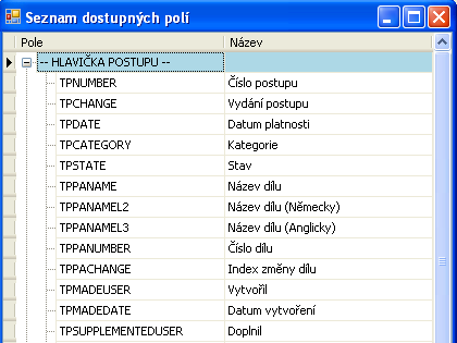 Zobrazí se okno pro vložení pole. V něm v seznamu Názvy polí vyberte název pole DocVariable a poté do položky Nový název zadejte název příslušné proměnné z modulu KTP.