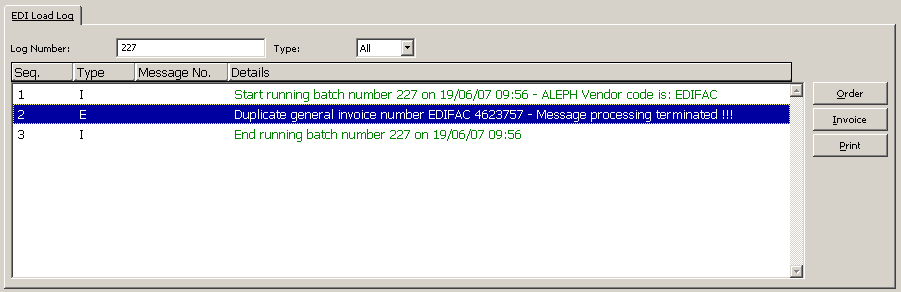 Nastavte číslo svého běhu v poli Číslo dávky nahoře v okně Log importu EDI: Nejvyšší číslo běhu je pro toto pole implicitní.