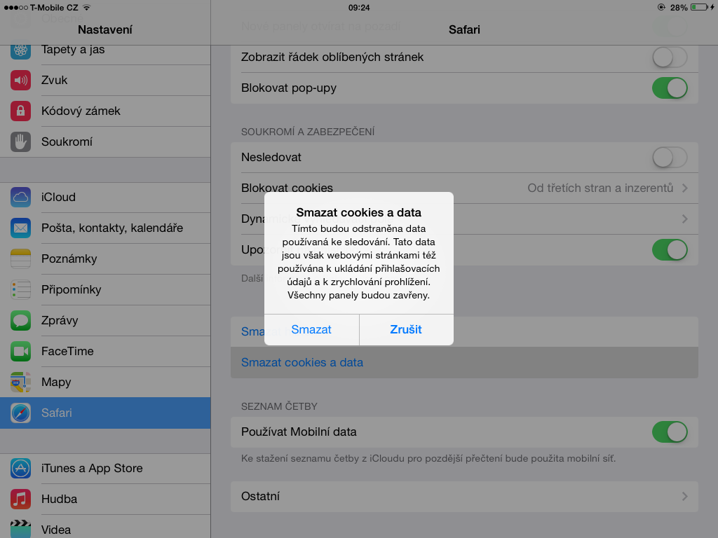 Pokud mobilní zařízení aktivujete opakovaně (pokusy, testování), doporučujeme smazat cookies v prohlížeči Safari. Zvolte Nastavení/Safari/Smazat cookies a data.