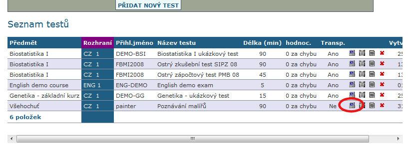 stisknutím ikonky počítače na řádce s