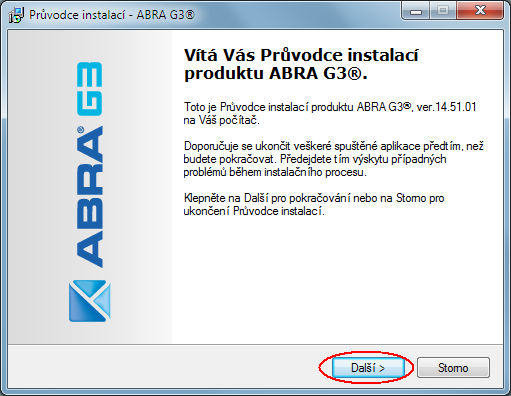 2.4 INSTALACE ABRA G3 Pokračujte zobrazením uvítací