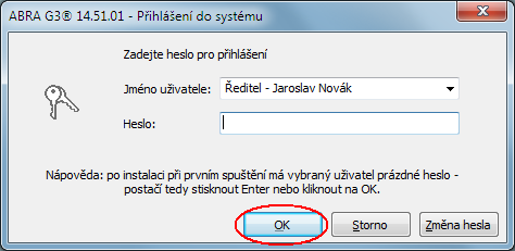 Poté se již zobrazí přihlašovací dialog do ABRA G3 pro výběr spojení na databázi.